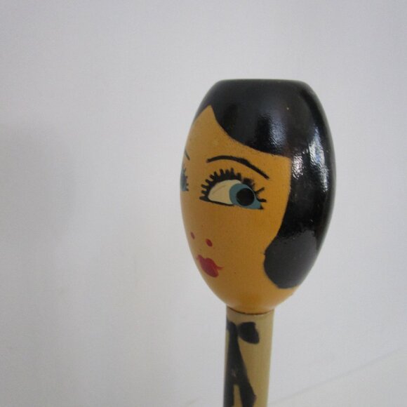 Egg Head Flapper Wooden Hat Stand Painted Blue Eyes Lathe Turned Millinery Decor main image 11
